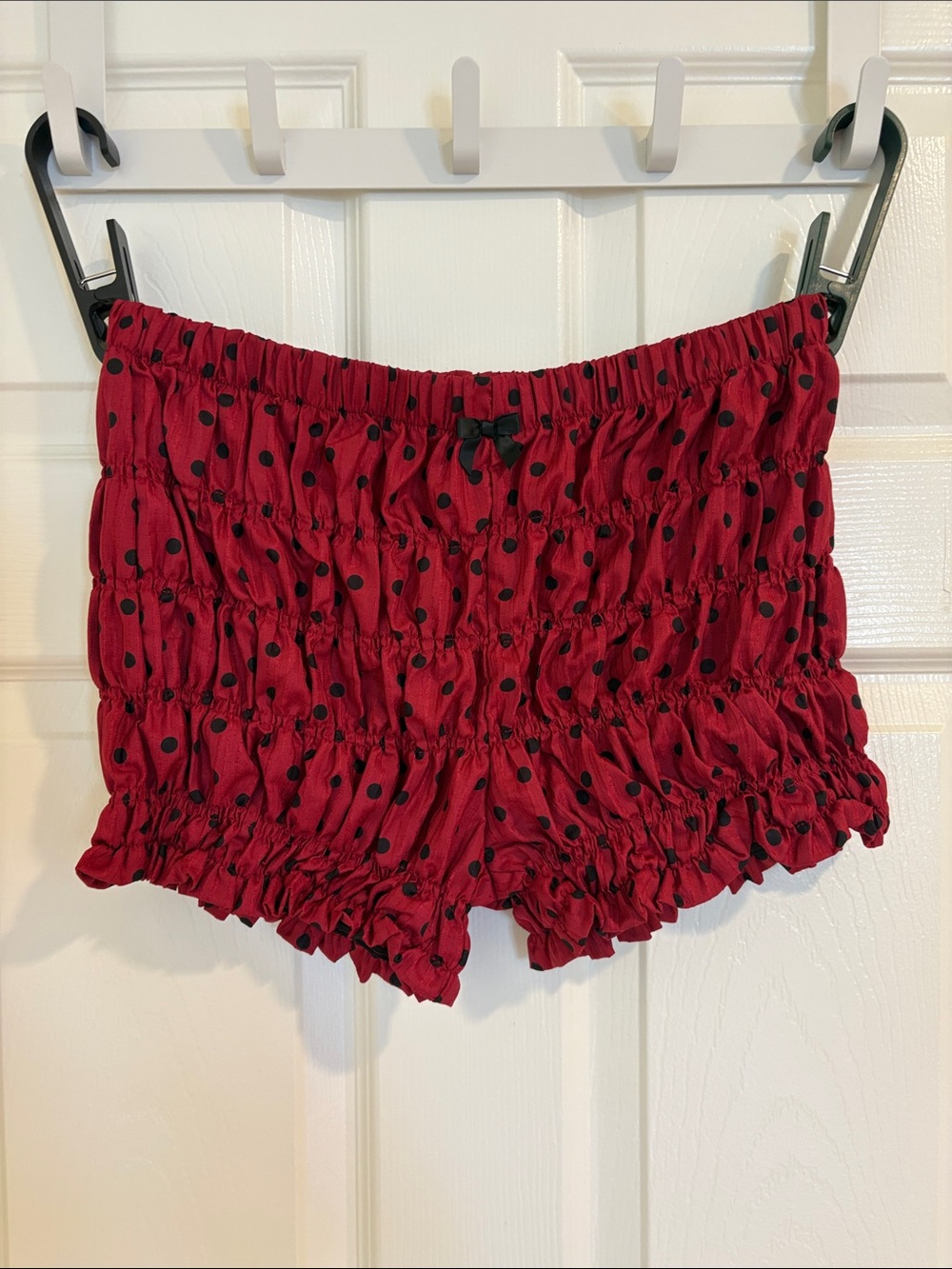 High-Waist Red Polka Dot Smocked Lounge Shorts